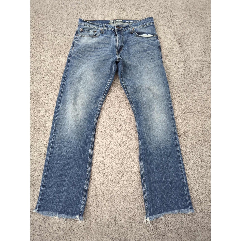 Levi Strauss Signature Jeans Mens 34x32 Blue Denim Raw Hem S51 Straight